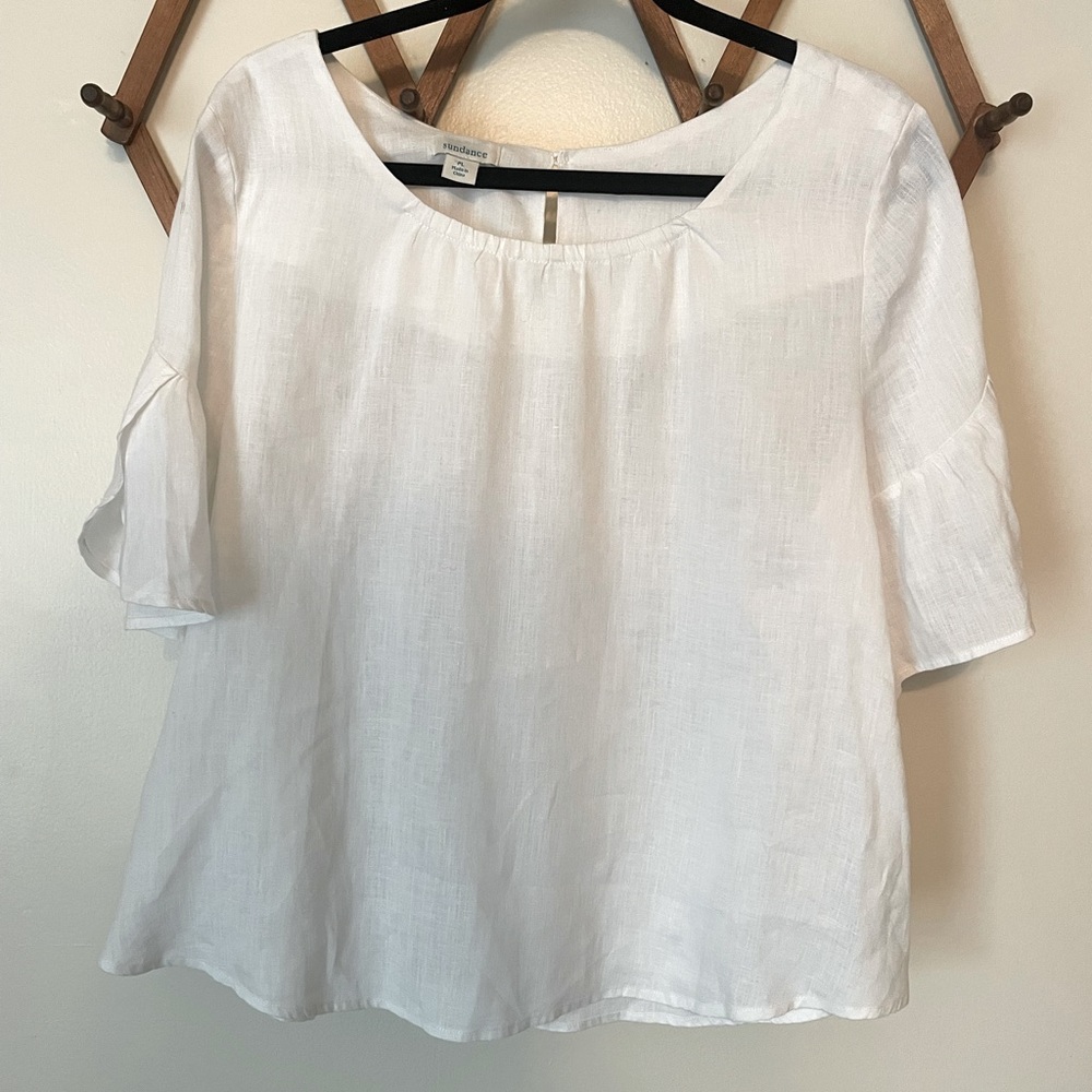 SUNDANCE | White Linen Short Tulip Sleeve Blouse from Sundance | Size PL